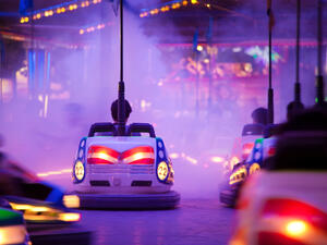 Men at al-Shallal Theme Park relish crashing into other bumper cars, but women come just to experience driving. (Shutterstock)