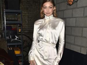 Gigi Hadid looked white hot in a silk Vivienne Westwood number during the launch party for the book Backstage Secrets: A Decade Behind the Scenes at the Victoria's Secret Fashion Show by Russell James in NY (Shutterstock)