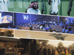 Saudi Crown Prince and Defense Minister, Mohammed bin Salman, is depicted in cartoon form, running the operation from a command center (Rami Khoury/Albawaba)
