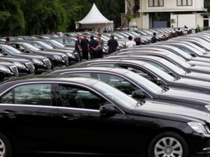 Limousines parked outside a government tourism office in Nusa Dua ahead of King Salman's visit to Bali. The Saudi State has a long history of trade with Germany.