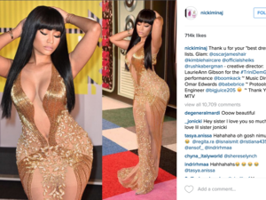Nicki at the MTV VMAs on Sunday. (Instagram)