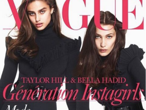 Bella (right) on the cover of Vogue magazine. (Instagram)