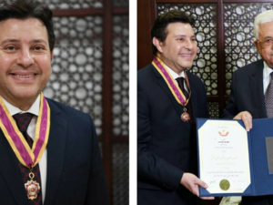 Hany Shaker was awarded the Medal of Culture and Sciences and Arts, Degree of Excellence by the Palestinian President. (Facebook)