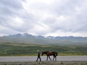A man walks along a road at a pasture in Kazakhstan situated along the ancient Silk Road. (AFP/File) A man walks along a road at a pasture in Kazakhstan situated along the ancient Silk Road. (AFP/File)