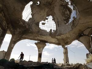 The inside of a destroyed mosque in Sirte, Libya. (AFP/File)