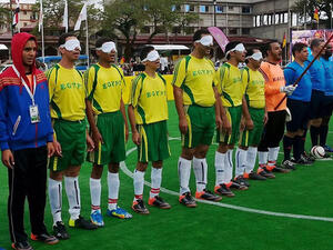 Egypt's blind football team takes part in a match in this image uploaded on Nov. 2, 2015.  (Photo: Facebook/blindfootballegypt)