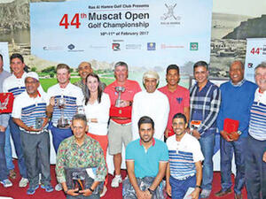 Winners of various categories of the Muscat Open Golf Championship at the awards ceremony at the Ras al Hamra Golf Club (Photo: Muscat Daily)