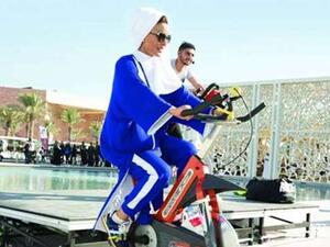 Sheikha Moza bint Nasser, chairperson of QF, participates in one of the National Sport Day activities at Education City on Tuesday. (Photo: Aisha al-Musallam/ HHOPL)