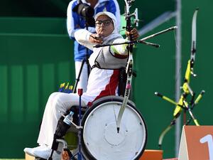 Iran's Zahra Nemati shoots an arrow during the Rio 2016 Olympic Games women's competition at the Sambodromo archery venue in Rio de Janeiro, Brazil, on August 9, 2016.
Jewel SAMAD / AFP