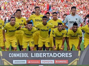Argentina's Boca Juniors football team pose for pictures before their Copa Libertadores 2018 football match against Colombia's Junior at the Metroplitano stadium in Barranquilla, Colombia on May 02, 2018.
Luis ACOSTA / AFP