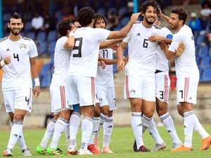 Egypt's defender Ahmed Hegazi celebrates with his teammates after scoring the first goal against eSwatini (Photo: EFA official Facebook page) 