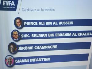 A monitor displays the names of the FIFA presidential candidates (from top) Prince Ali bin al-Hussein, Sheikh Salman bin Ebrahim al-Khalifa, Jerome Champagne and Gianni Infantino after Tokyo Sexwale withdrew his candidacy during the extraordinary FIFA Congress in Zurich on February 26, 2016. AFP PHOTO / OLIVIER MORIN
OLIVIER MORIN / AFP