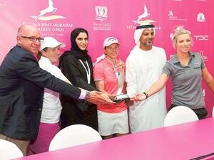 From left: Davide Lantos, Beth Allen, Dr Mali Al Jaber of Fatima Bint Mubarak Ladies Sports Academy, Annika Sorenstam, Talal Al Hashemi of Abu Dhabi Sports Council, and Melissa. (Photo: Gulf News)