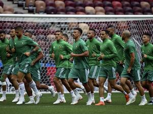 Morocco's players attend a training session at the Luzhniki Stadium in Moscow on June 19, 2018, on the eve of the Russia 2018 World Cup Group B football match between Portugal and Morocco.
Fadel SENNA / AFP