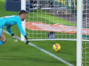 لقطة تؤكد تجاوز الكرة بكامل استدارتها لخط مرمى الحارس نيتو