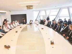 Members of the Qatar U-23 football team along with the coaching and technical staff were honoured yesterday by Qatar Football Association President Sheikh Hamad bin Khalifa bin Ahmed al-Thani for their excellent show at the recent Asian U-23 Championship in China. (Photo: Noushad Thekkayil)