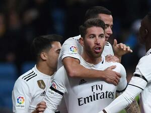لاعبو ريال مدريد يحتفلون بهدف راموس