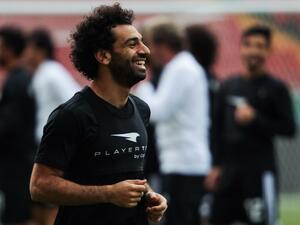 محمد صلاح خلال تدريبات منتخب بلاده