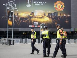 Police patrol outside the Friends arena in Stockholm on May 23, 2017, on the eve of the UEFA Europa League football final between Ajax and Manchester United.
Odd ANDERSEN / AFP