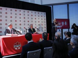 Sunil Gulati President of US Soccer Federation speaks during a press conference after announcing the next 2026 World Cup in North America on April 10, 2017 at the One World Trade Center in New York. USA, Mexico and Canada announced a joint bid to stage the 2026 World Cup on Monday, aiming to become the first three-way co-hosts in the history of FIFA's showpiece tournament.
KENA BETANCUR / AFP
