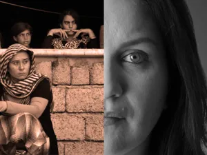 (left) Yazidi refugees (right) NYT journalist Rukmini Callimachi (Rami Khoury/Al Bawaba) 