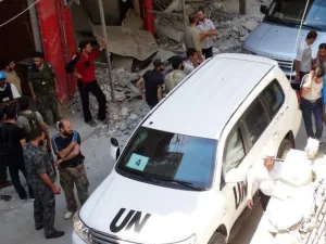 Whilst the rebels targeted the Hama airport because they believed "that is where the regime makes its barrel bombs", much-needed aid relief has been delayed by the conflict in Iraq (AFP/ File).
