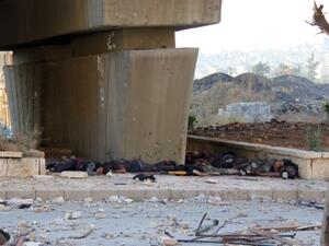 جثث مقاتلون من المعارضة تحت جسر في حلب/أ.ف.ب