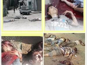 صورة يتداولها نشطاء المعارضة على الانترنت لما وصفوه مجزرة البيضا