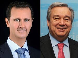 الأمين العام للأمم المتحدة، أنطونيو غوتيريش، يهنىء الرئيس السوري بشار الأسد