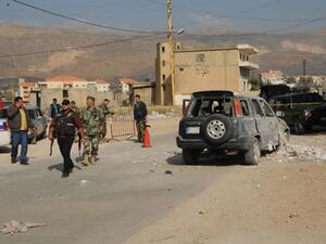 The picture shows a damaged vehicle after a bomb went off in the Western Bekaa Valley, Thursday, Oct. 31, 2013. [The Daily Star/Stringer]
