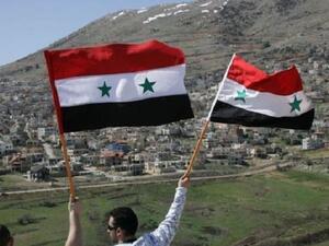 سوريان يرفعان علم بلادهما قبالة "الجولان" المحتل