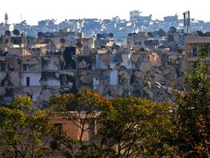A general view shows destruction in Aleppo's rebel-held Bustan al-Basha neighbourhood on October 6, 2016. (AFP/Georges Ourfalian)