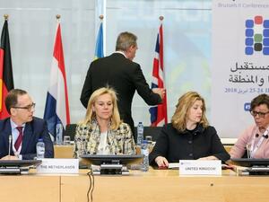 (From left) German Foreign Minister Heiko Mass, Dutch Minister of Foreign Trade and Development Cooperation Sigrid Kaag, British Secretary of State for International Development  Penny Mordaunt and Swedish State Secretary to Minister for Foreign Affairs Annika Soeder. (AFP/ File Photo)

 


