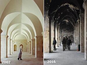 A pilgrim in a walkway around the courtyard of the Great Mosque or Omayyad Mosque on February 26, 2007 in Aleppo, Syria. In 2012, Aleppo became a site of fierce civil conflicts. [AFP]