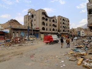 One of the main streets in Taiz, devastated by clashes over the past year. (AFP/Ahmad Al-Basha)