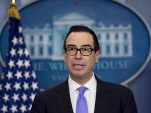 The five entities targeted by the sanctions are subsidiaries of the Shahid Bakeri Industrial Group, part of Iran's Defense Ministry. Pictutred: U.S. Treasury Secretary Steven Mnuchin. (AFP/File)