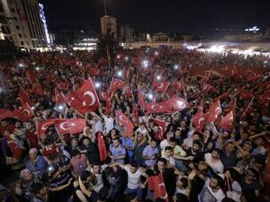 Women gather in Taksim square in Istanbul on July 16, 2016 during a demonstration in support to Turkish President Recep Tayyip Erdogan after a coup that claimed more than 250 lives. (AFP/Yasin Akgul)