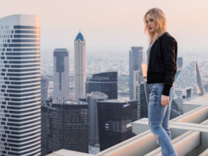 Russian couple take selfies and record a 360-degee video atop a skyscraper along Dubai's Sheikh Zayed Road. (Instagram) 