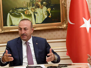 Turkish foreign minister at a press conference in Kuwait City. (AFP) 