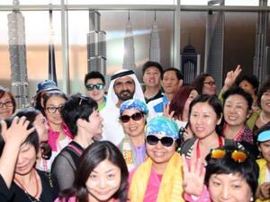 Vice-President and Prime Minister of the UAE and Ruler of Dubai Shaikh Mohammad Bin Rashid Al Maktoum welcomed a special group of 16,000 Chinese tourists to Dubai in April 2014. (WAM)