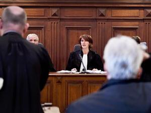 A judge speaks during the so-called "Conrad princesses" trial in front of the Brussels criminal court for human trafficking on May 11, 2017. (AFP)