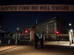 British police stand guard outside Buckingham Palace following the arrest of a man under the terrorism act (AFP)