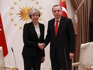 British prime minister Theresa May and Turkey’s president Recep Tayyip Erdogan on Saturday. (AFP/File)