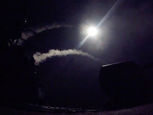US warships fire missiles into Syria. (Screenshot/ABC News)