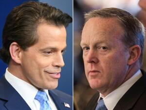 Anthony Scaramucci and Sean Spicer. (Jim Watson, Nicholas Kamm/AFP)