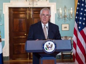 US Secretary of State Rex Tillerson speaks in the Treaty Room of the US Department of State on June 9, 2017, in Washington, DC. Tillerson urged Saudi Arabia and its regional allies on Friday to ease their blockade of Qatar, warning it is harming the regional struggle against extremism. (Paul J. Richards/AFP)