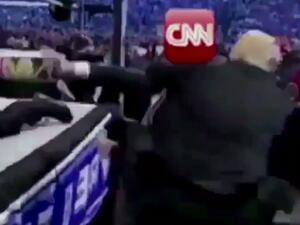 CNN were not happy when President Donald Trump shared a meme of him wrestling them to the ground (screenshot)