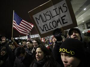 Protesters converged on airports across the US to demonstrate against the ban.  (AFP/Joshua Lott) Protesters converged on airports across the US to demonstrate against the ban.  (AFP/Joshua Lott)