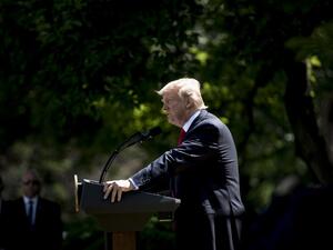 US President Donald Trump announces his decision to withdraw the US from the Paris Climate Accords in the Rose Garden of the White House in Washington, DC, on June 1, 2017. (AFP/Brendan Smialowski)