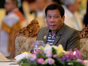 'I will eat you alive,' Philippine President Rodrigo Duterte told terrorists during an address to the Filipino community in Laos in September 2016. (AFP/Ye Aung)